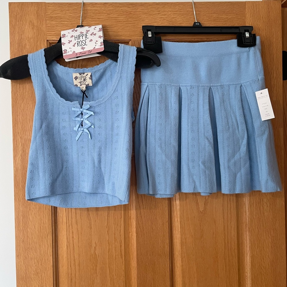 Light Blue Knit Top & Skirt Set